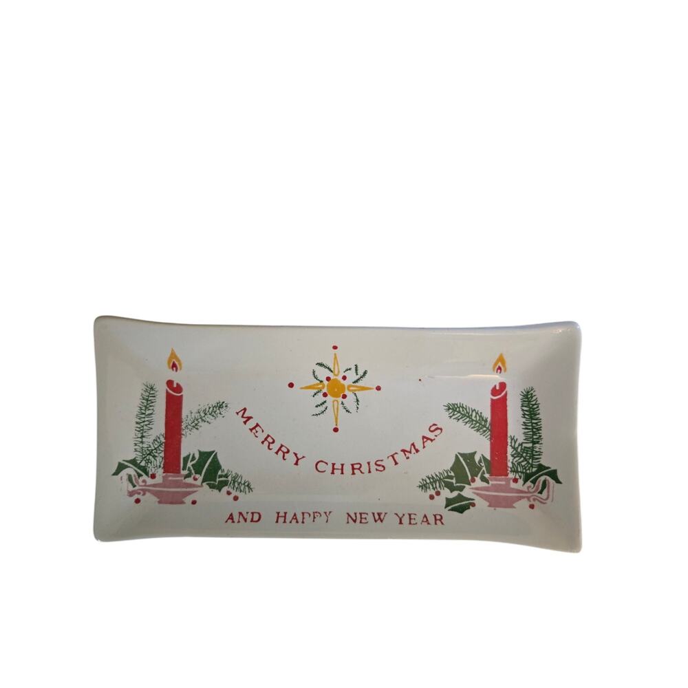 Vtg 1957 Commodore Japan Ceramic Christmas Trinket Tray Dish Original Box